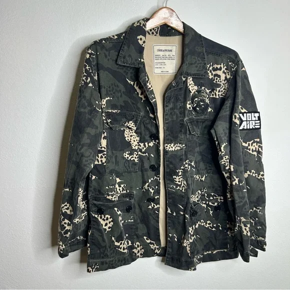 Zadig & Voltaire Kansas Camo Leo Animal Print Utility Jacket Size XS/S Oversized - Picture 4 of 15